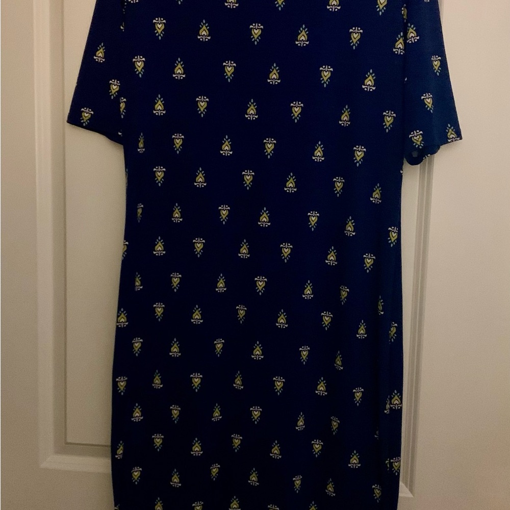LuLaRoe Blue and Yellow Patterned Midi Dress